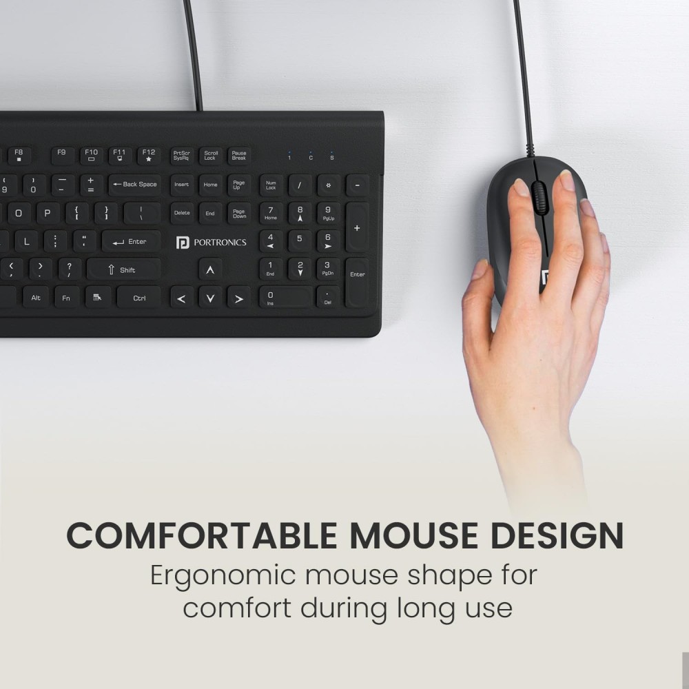 Portronics Keytonic Wired Keyboard & Mouse Ct Keys, High-Precision Mouse for PC & Laptop - (Black)