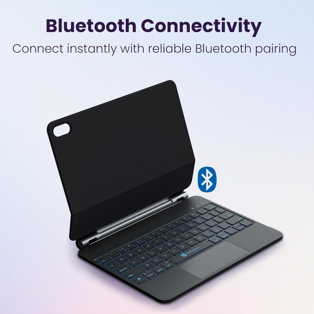 Portronics Padmate Wireless Tablet Keyboard Case for iPad 10th Gen with Touchpad, Bluetooth, Magnetic Attachment, Backlit Keys, Ultra-Slim Design - (Black)