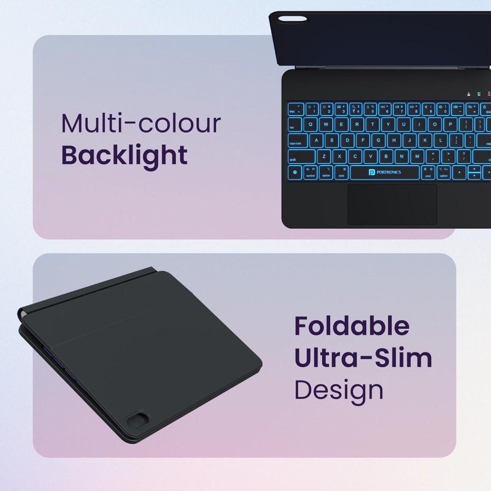 Portronics Padmate Wireless Tablet Keyboard Case for iPad 10th Gen with Touchpad, Bluetooth, Magnetic Attachment, Backlit Keys, Ultra-Slim Design - (Black)