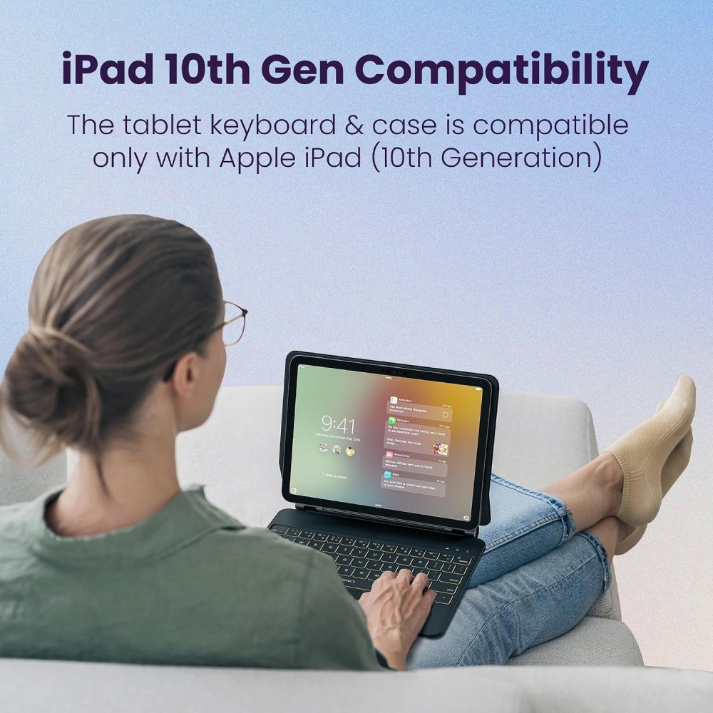 Portronics Padmate Wireless Tablet Keyboard Case for iPad 10th Gen with Touchpad, Bluetooth, Magnetic Attachment, Backlit Keys, Ultra-Slim Design - (Black)