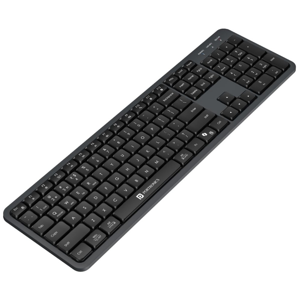 Portronics Akshr Prime Wireless Keyboard | Bluetooth + 2.4GHz Rechargeable Keyboard with Numpad, Multimedia Hotkeys for Laptop, PC, Smartphone & Tablet - (Black)