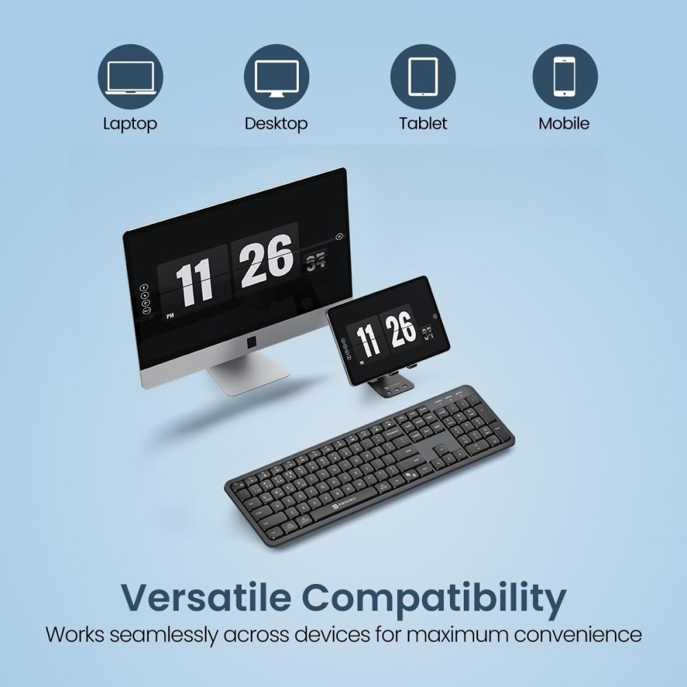Portronics Akshr Prime Wireless Keyboard | Bluetooth + 2.4GHz Rechargeable Keyboard with Numpad, Multimedia Hotkeys for Laptop, PC, Smartphone & Tablet - (Black)