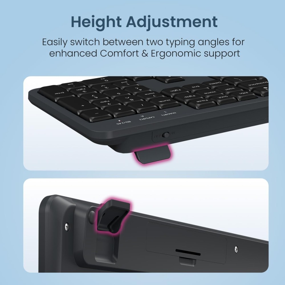 Portronics Akshr Prime Wireless Keyboard | Bluetooth + 2.4GHz Rechargeable Keyboard with Numpad, Multimedia Hotkeys for Laptop, PC, Smartphone & Tablet - (Black)