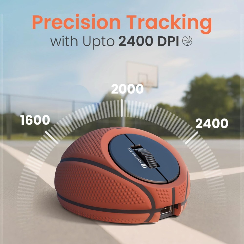 Portronics ToadPlay Basketball Mini Wireless Bluetooth Mouse with Dual Mode (BT + 2.4GHz), Rechargeable, Silent Click, Multi-Device, Adjustable DPI - (Brown)