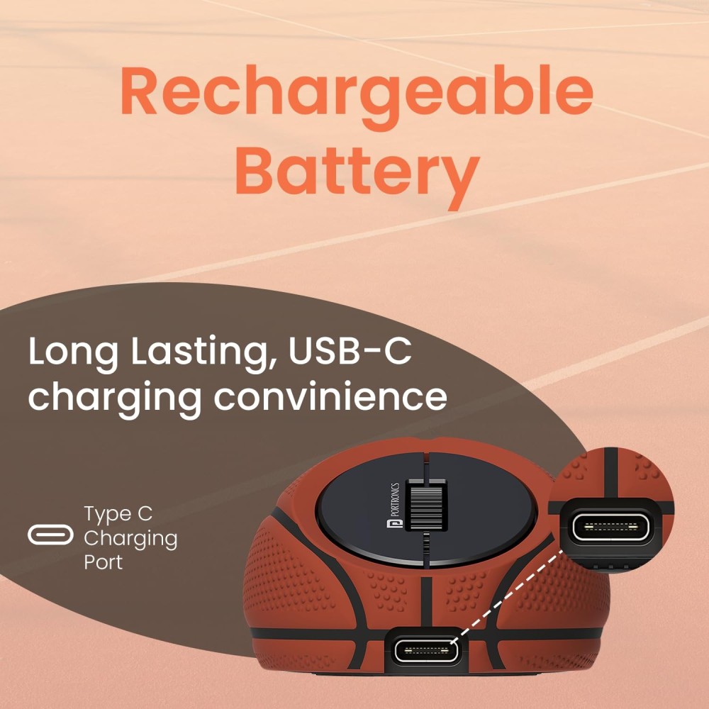 Portronics ToadPlay Basketball Mini Wireless Bluetooth Mouse with Dual Mode (BT + 2.4GHz), Rechargeable, Silent Click, Multi-Device, Adjustable DPI - (Brown)