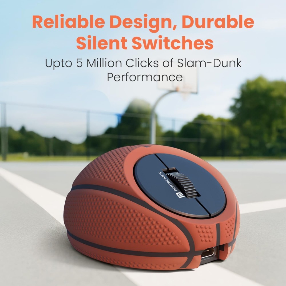Portronics ToadPlay Basketball Mini Wireless Bluetooth Mouse with Dual Mode (BT + 2.4GHz), Rechargeable, Silent Click, Multi-Device, Adjustable DPI - (Brown)