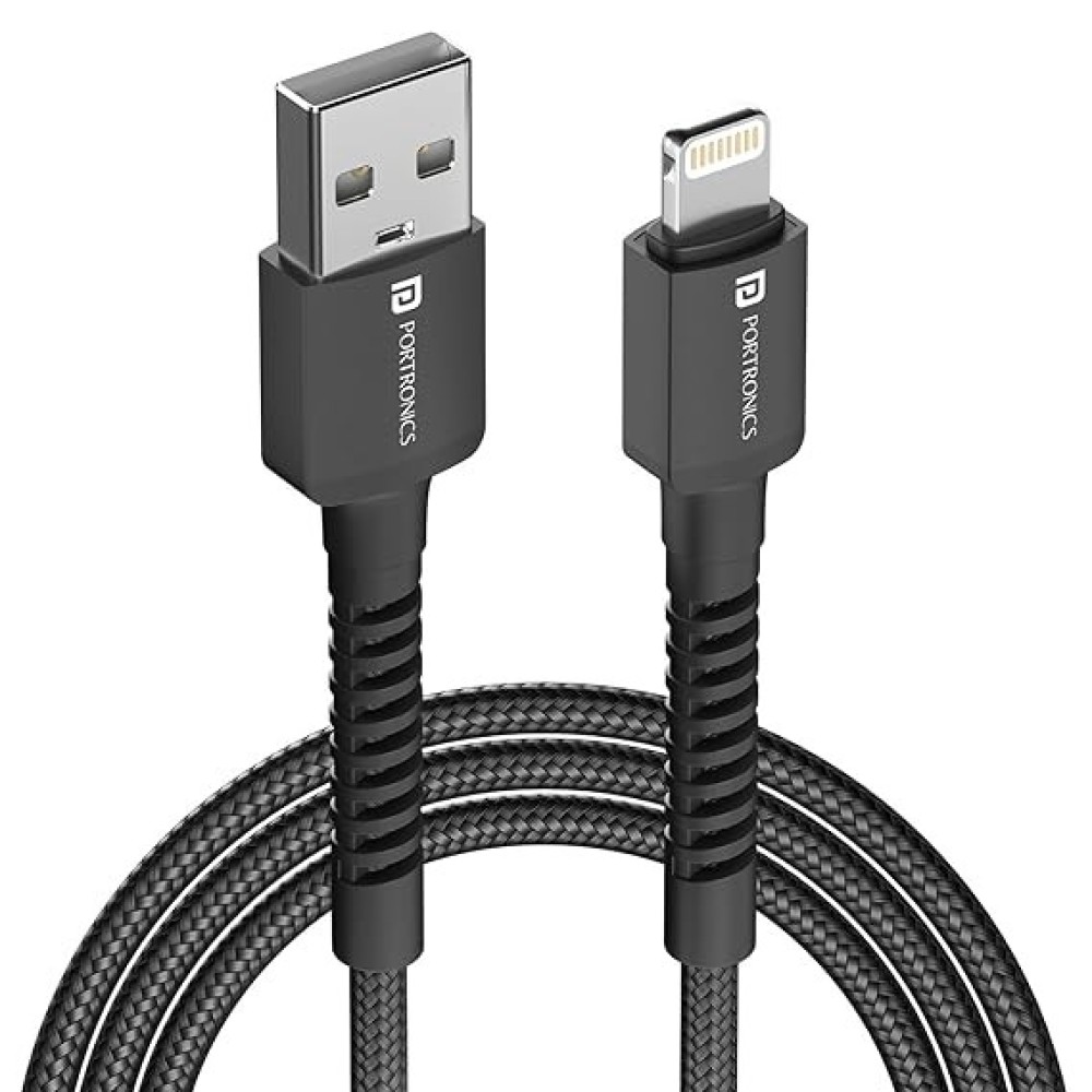 Portronics Konnect X USB to Lightning Fast Charging Cable 3A Nylon Braided for iPhone & iPad 2M