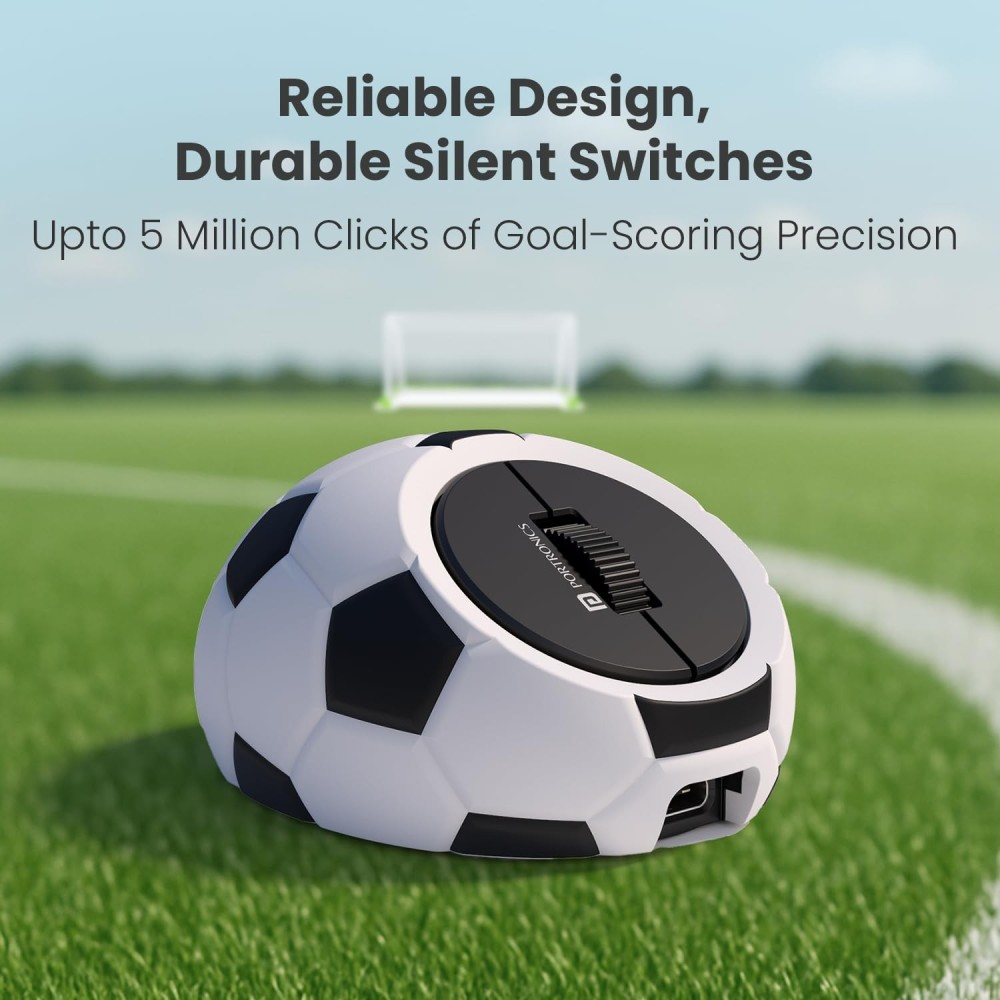 Portronics ToadPlay Football Mini Wireless Bluetooth Mouse with Dual Mode (BT + 2.4GHz), Rechargeable, Silent Click, Adjustable DPI - (White)