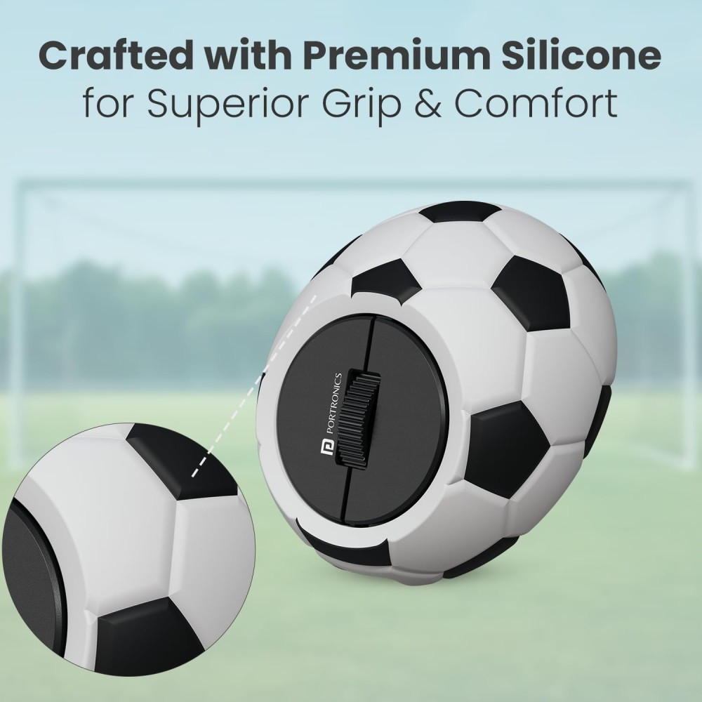 Portronics ToadPlay Football Mini Wireless Bluetooth Mouse with Dual Mode (BT + 2.4GHz), Rechargeable, Silent Click, Adjustable DPI - (White)