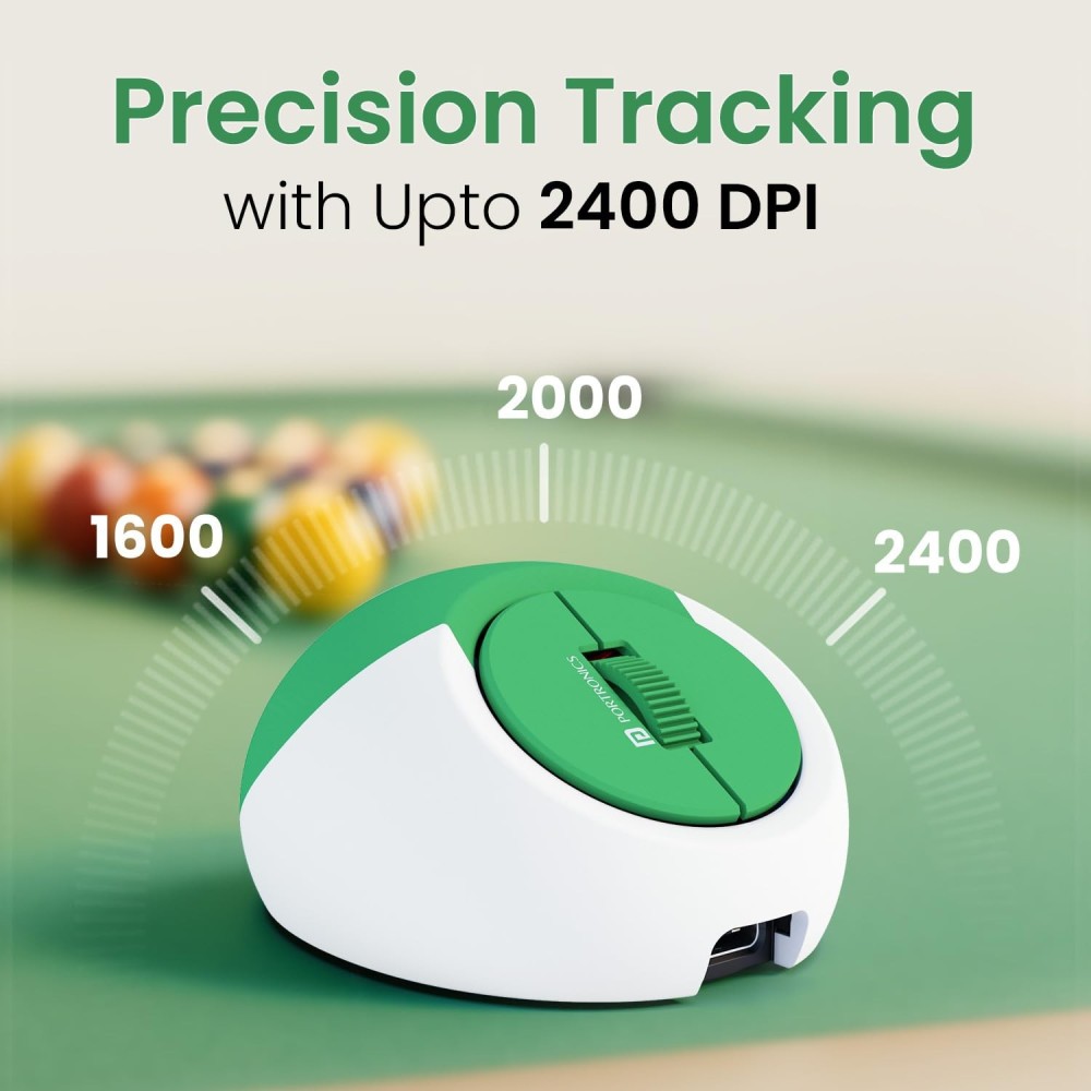 Portronics ToadPlay Billiard Mini Wireless Bluetooth Mouse with Dual BT + 2.4GHz, Rechargeable & Silent Clicks - (Green)