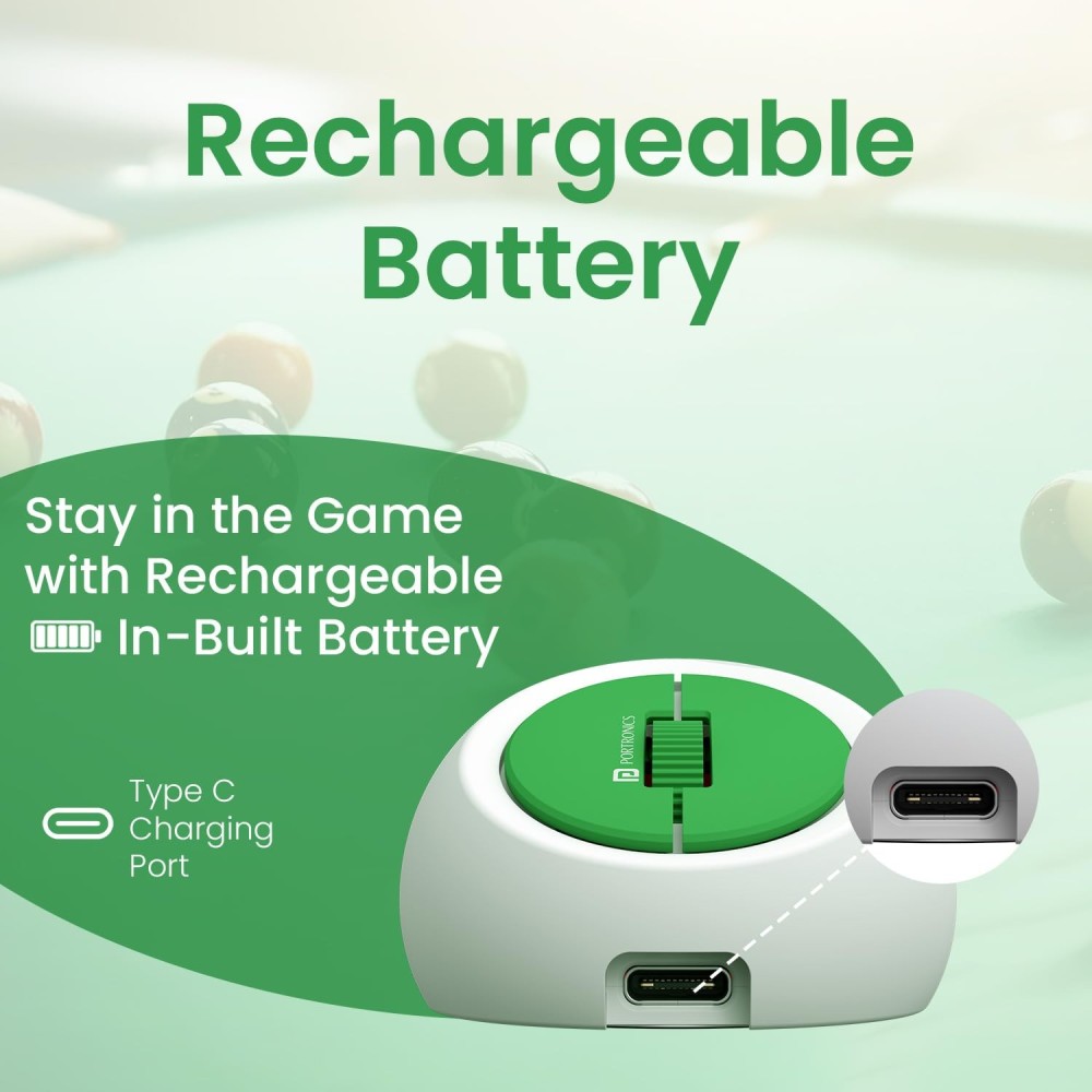 Portronics ToadPlay Billiard Mini Wireless Bluetooth Mouse with Dual BT + 2.4GHz, Rechargeable & Silent Clicks - (Green)