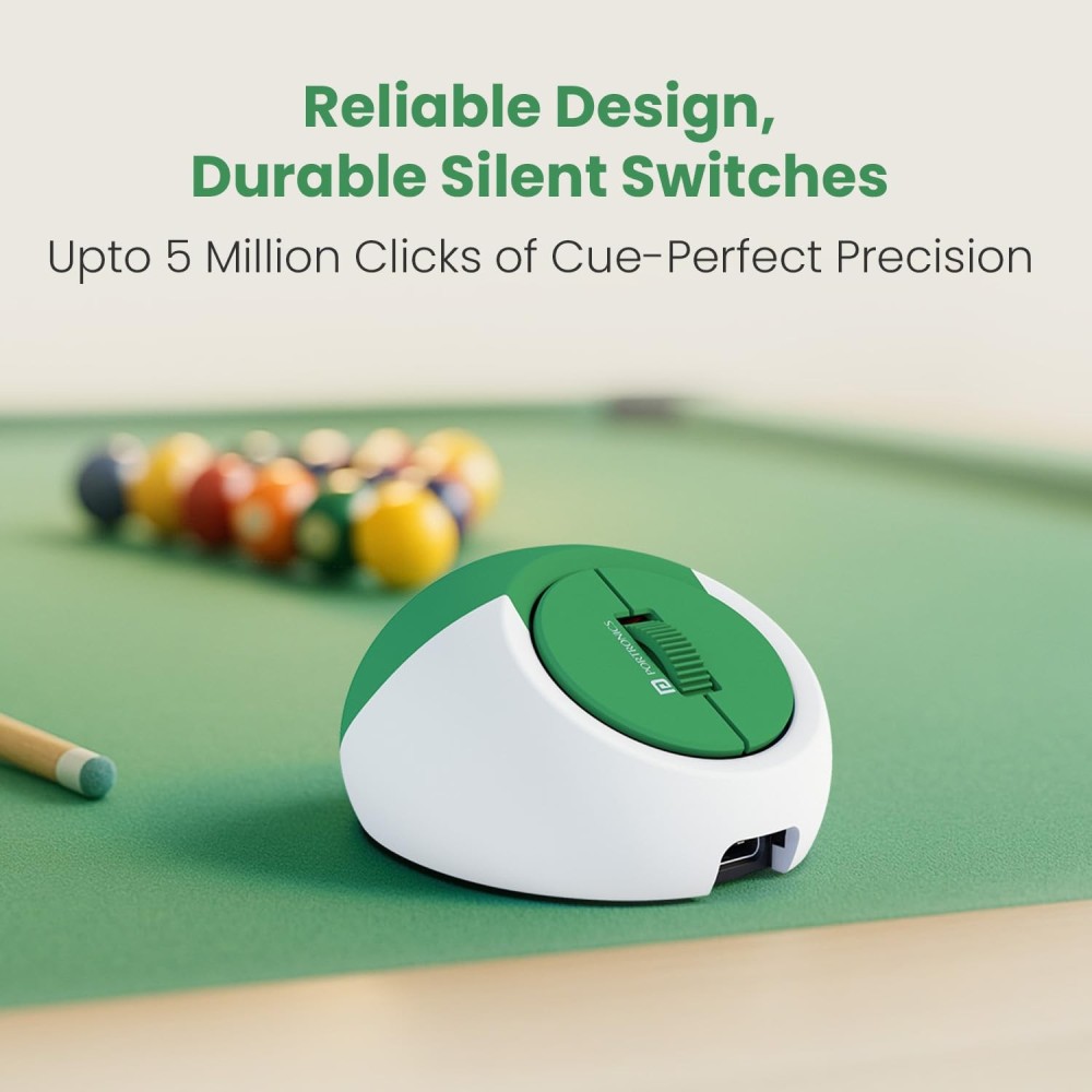 Portronics ToadPlay Billiard Mini Wireless Bluetooth Mouse with Dual BT + 2.4GHz, Rechargeable & Silent Clicks - (Green)