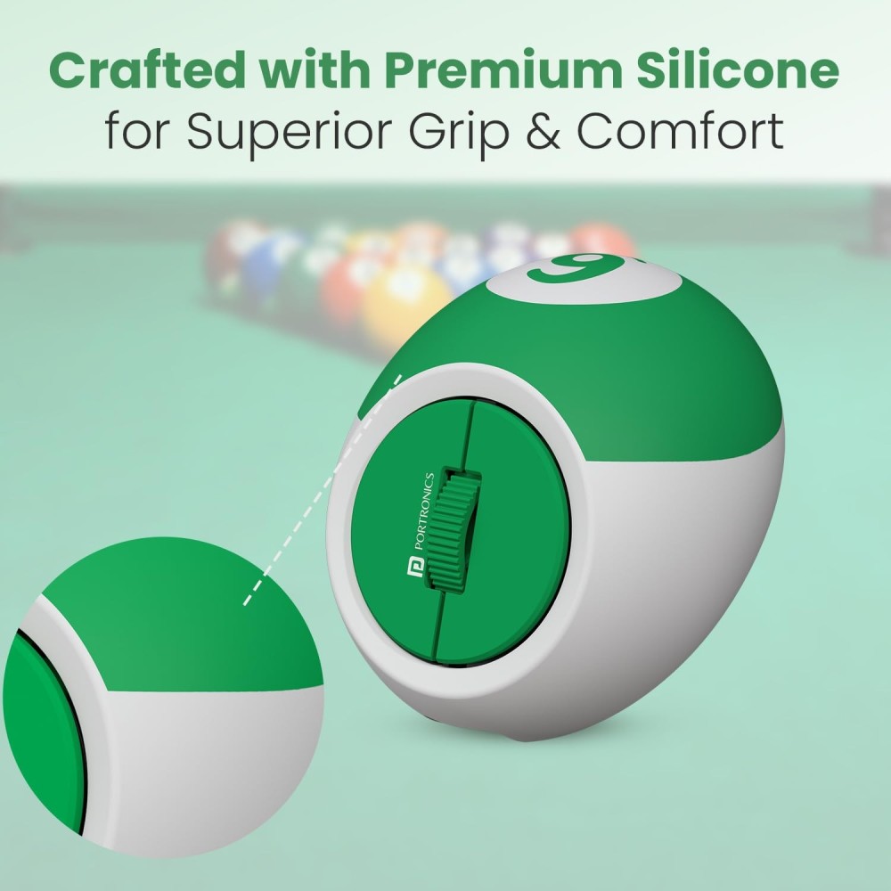 Portronics ToadPlay Billiard Mini Wireless Bluetooth Mouse with Dual BT + 2.4GHz, Rechargeable & Silent Clicks - (Green)