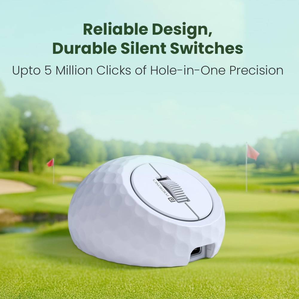 Portronics ToadPlay Golf Mini Wireless Bluetooth Mouse with Dual BT + 2.4GHz, Rechargeable, Silent Clicks, Adjustable DPI - (White)