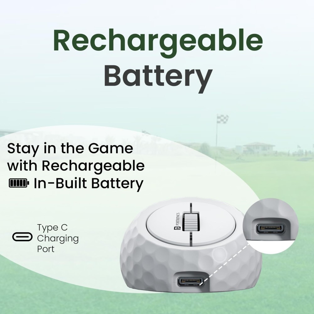 Portronics ToadPlay Golf Mini Wireless Bluetooth Mouse with Dual BT + 2.4GHz, Rechargeable, Silent Clicks, Adjustable DPI - (White)