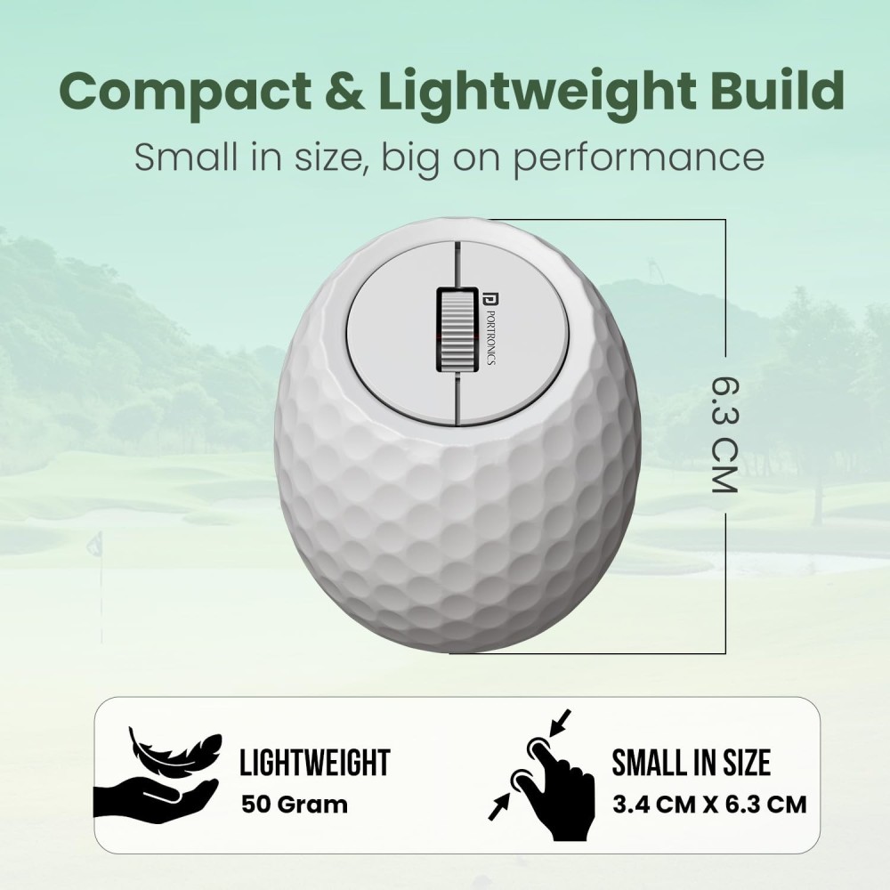 Portronics ToadPlay Golf Mini Wireless Bluetooth Mouse with Dual BT + 2.4GHz, Rechargeable, Silent Clicks, Adjustable DPI - (White)
