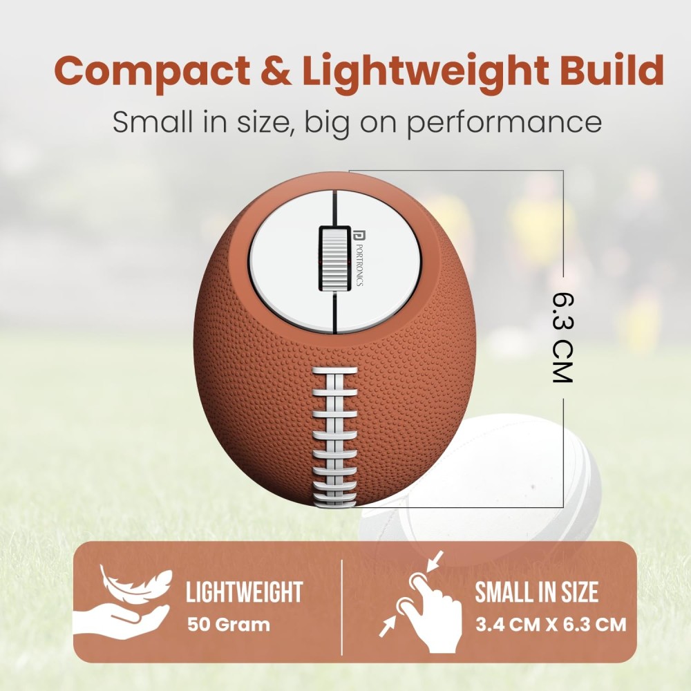 Portronics ToadPlay Rugby Mini Wireless Bluetooth Mouse with Dual BT + 2.4GHz, Rechargeable, Silent Clicks - (Brown)
