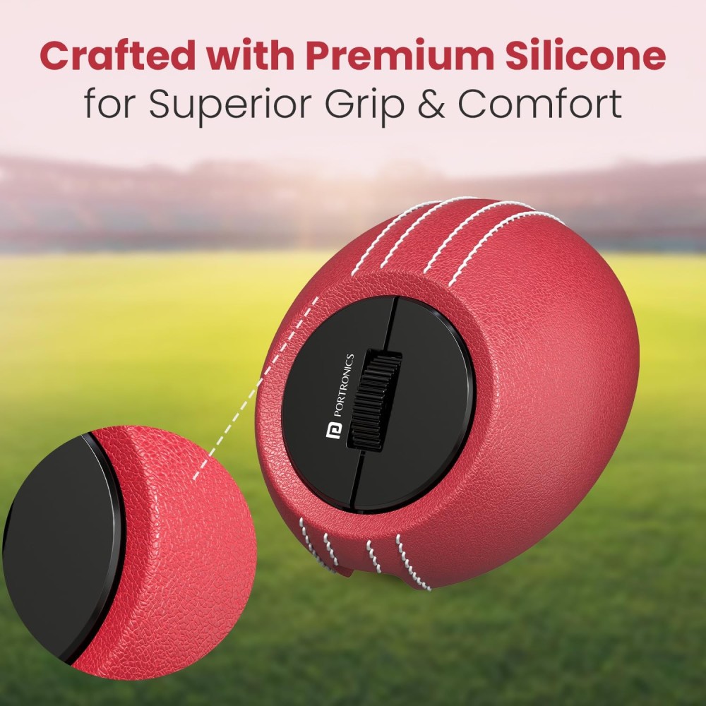 Portronics ToadPlay Cricket Mini Wireless Bluetooth Mouse with Dual BT + 2.4GHz, Rechargeable & Silent Clicks - (Red)