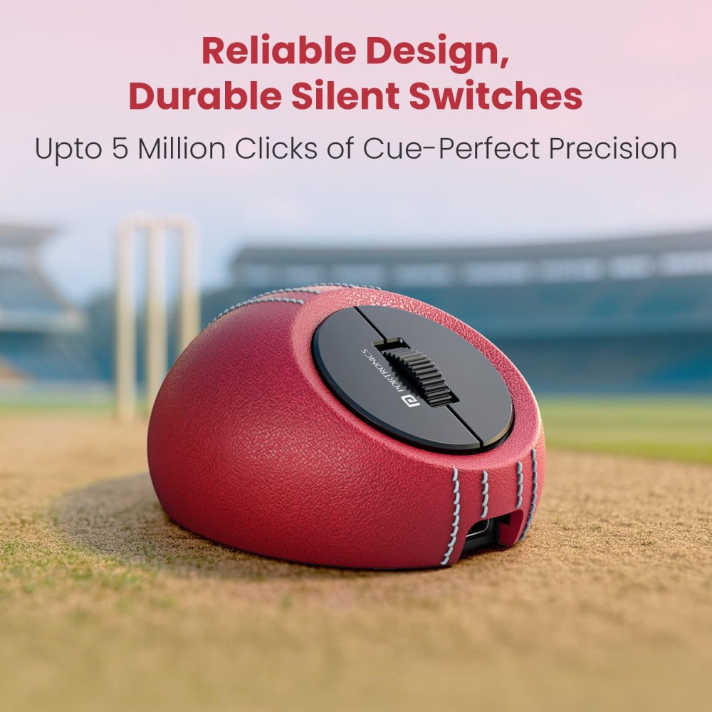 Portronics ToadPlay Cricket Mini Wireless Bluetooth Mouse with Dual BT + 2.4GHz, Rechargeable & Silent Clicks - (Red)