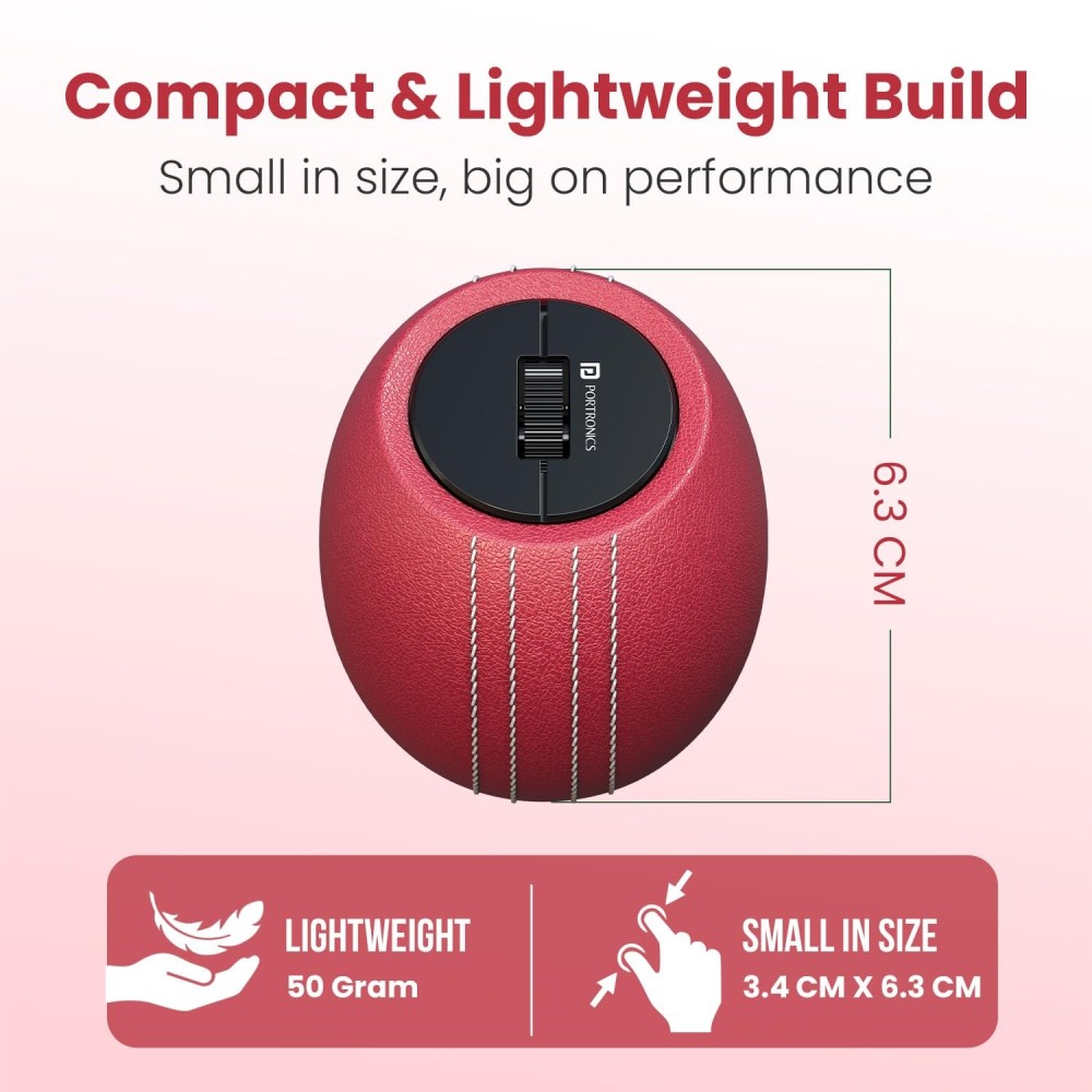 Portronics ToadPlay Cricket Mini Wireless Bluetooth Mouse with Dual BT + 2.4GHz, Rechargeable & Silent Clicks - (Red)