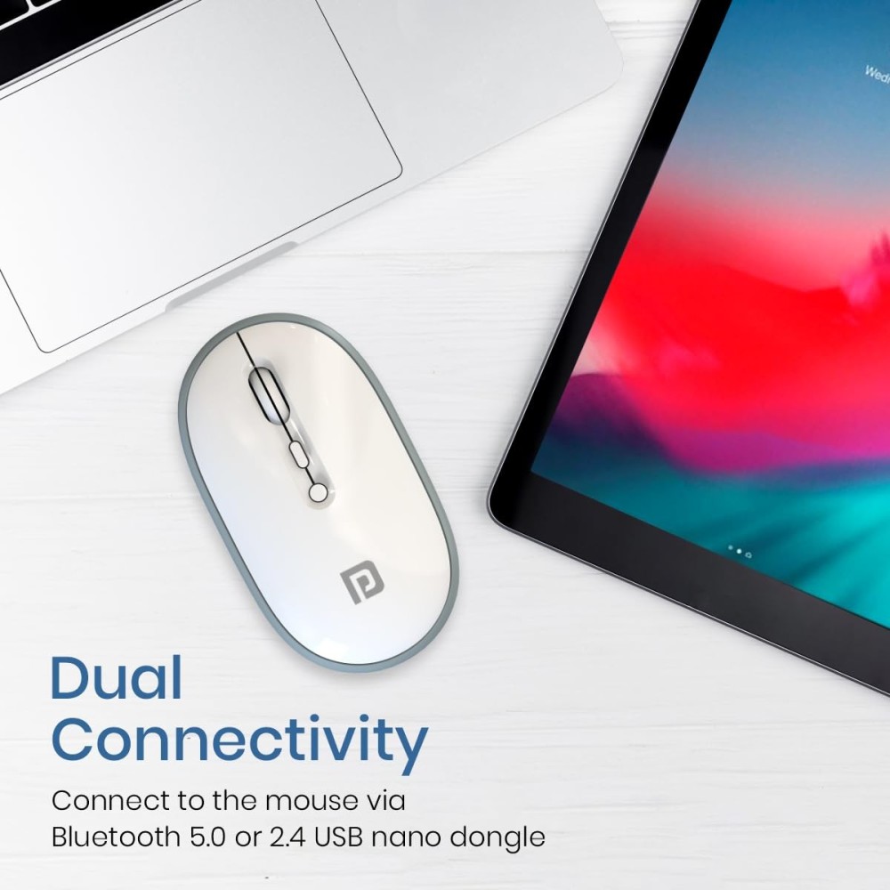 Portronics Toad II Bluetooth Mouse with Bluetooth 5.0 & 2.4GHz Dual Wireless, Rechargeable, 1600 DPI for Laptop, MacBook & PC - (Grey)