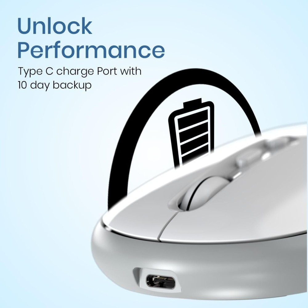 Portronics Toad II Bluetooth Mouse with Bluetooth 5.0 & 2.4GHz Dual Wireless, Rechargeable, 1600 DPI for Laptop, MacBook & PC - (Grey)