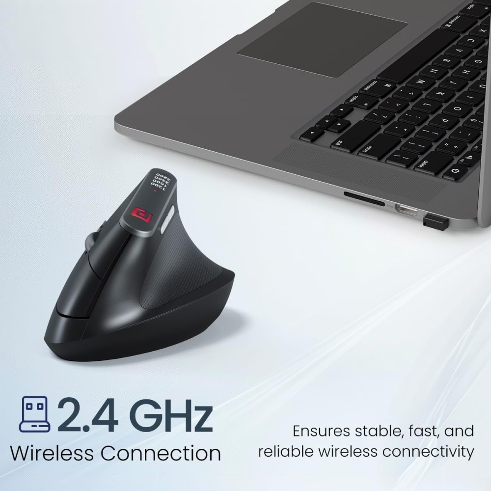 Portronics Toad Ergo Vertical Advanced Wireless Ergonomic Mouse 2.4GHz, 6D Buttons, Adjustable DPI up to 3200, Wrist Support - (Black)