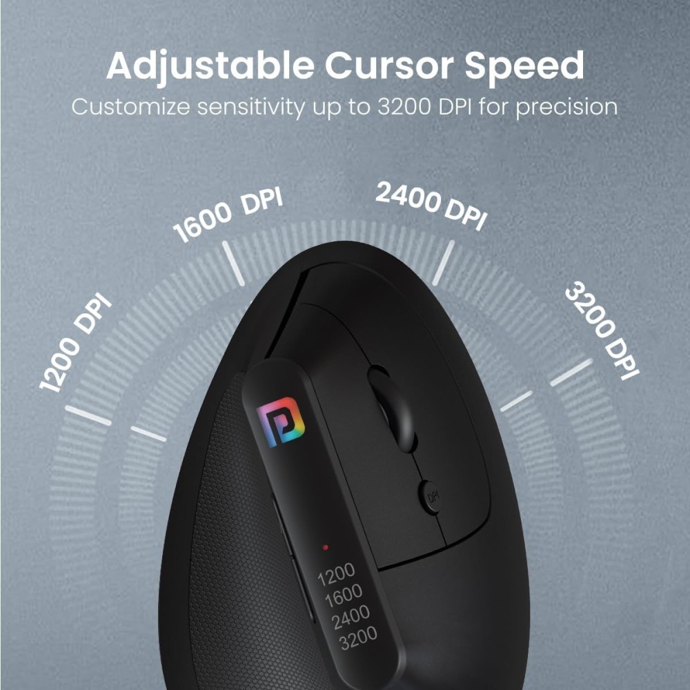 Portronics Toad Ergo Vertical Advanced Wireless Ergonomic Mouse 2.4GHz, 6D Buttons, Adjustable DPI up to 3200, Wrist Support - (Black)