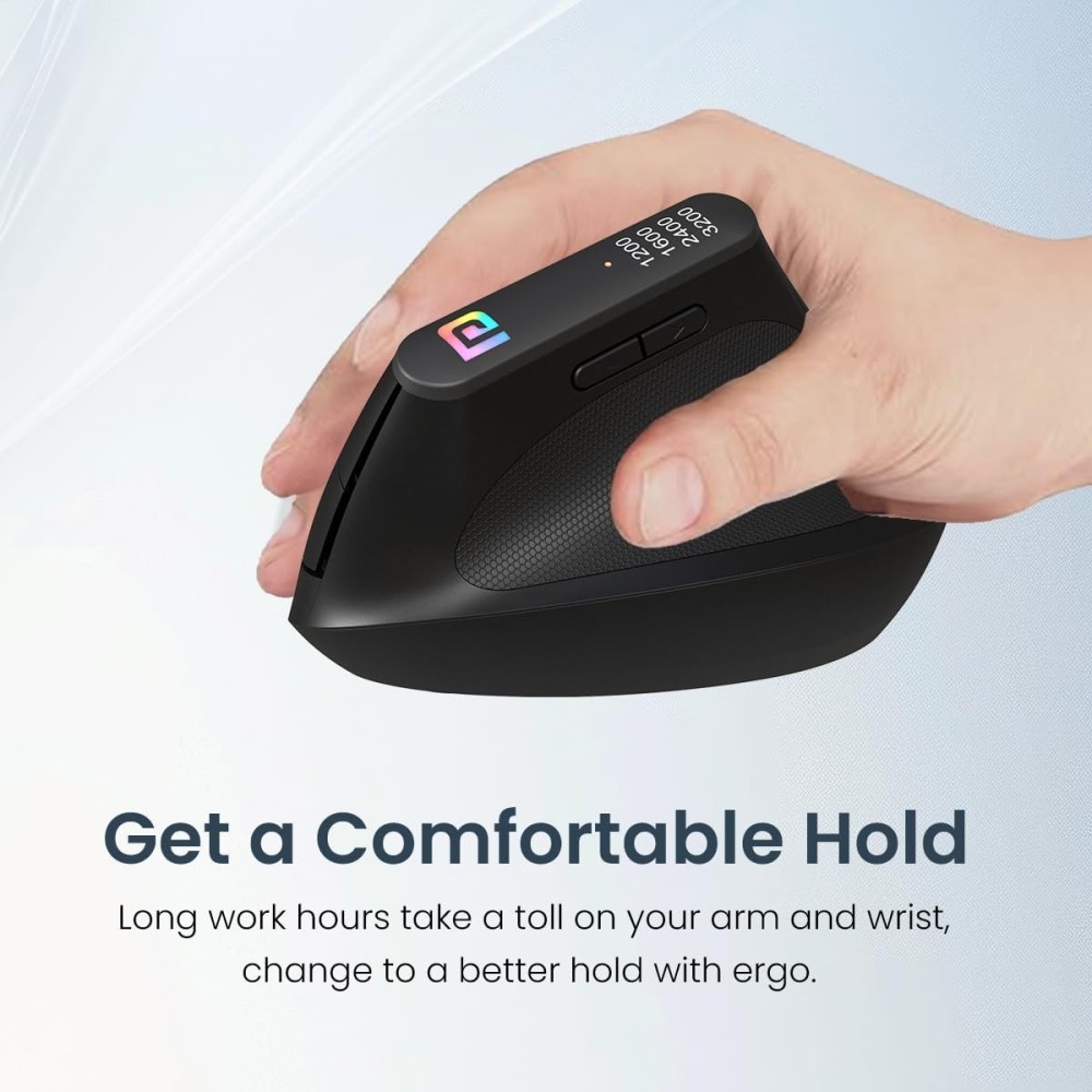 Portronics Toad Ergo Vertical Advanced Wireless Ergonomic Mouse 2.4GHz, 6D Buttons, Adjustable DPI up to 3200, Wrist Support - (Black)