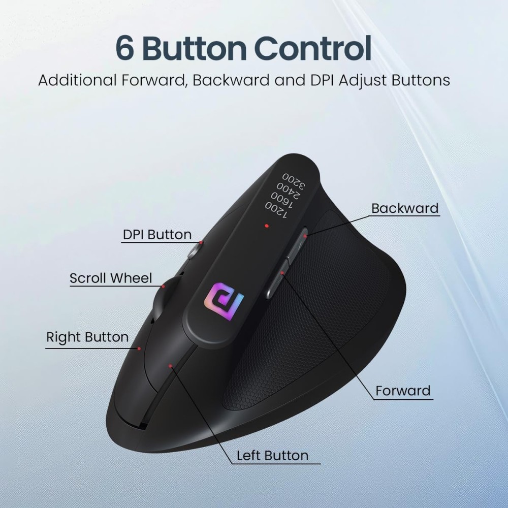 Portronics Toad Ergo Vertical Advanced Wireless Ergonomic Mouse 2.4GHz, 6D Buttons, Adjustable DPI up to 3200, Wrist Support - (Black)