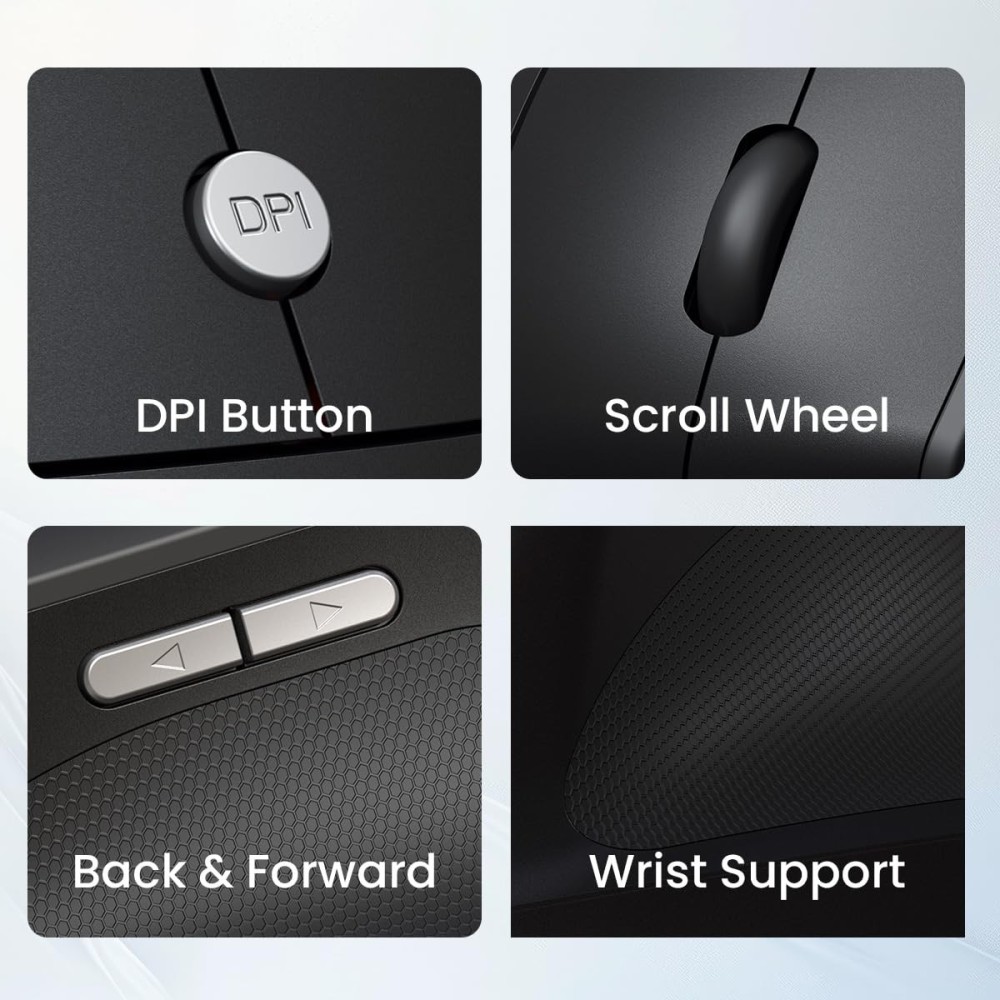 Portronics Toad Ergo Vertical Advanced Wireless Ergonomic Mouse 2.4GHz, 6D Buttons, Adjustable DPI up to 3200, Wrist Support - (Black)