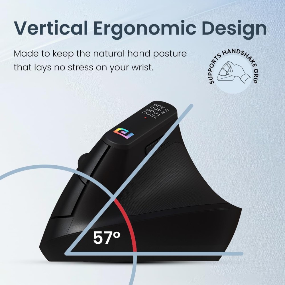 Portronics Toad Ergo Vertical Advanced Wireless Ergonomic Mouse 2.4GHz, 6D Buttons, Adjustable DPI up to 3200, Wrist Support - (Black)
