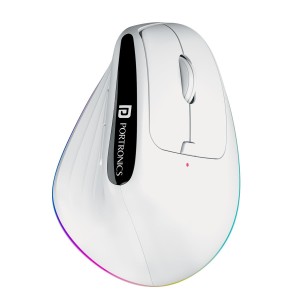 Portronics Toad Ergo 3 Ergonomic Wireless Mouse with RGB, Dual Mode Bluetooth & 2.4GHz, 2400 DPI, Rechargeable, Silent Clicks, 6 Buttons - (White)