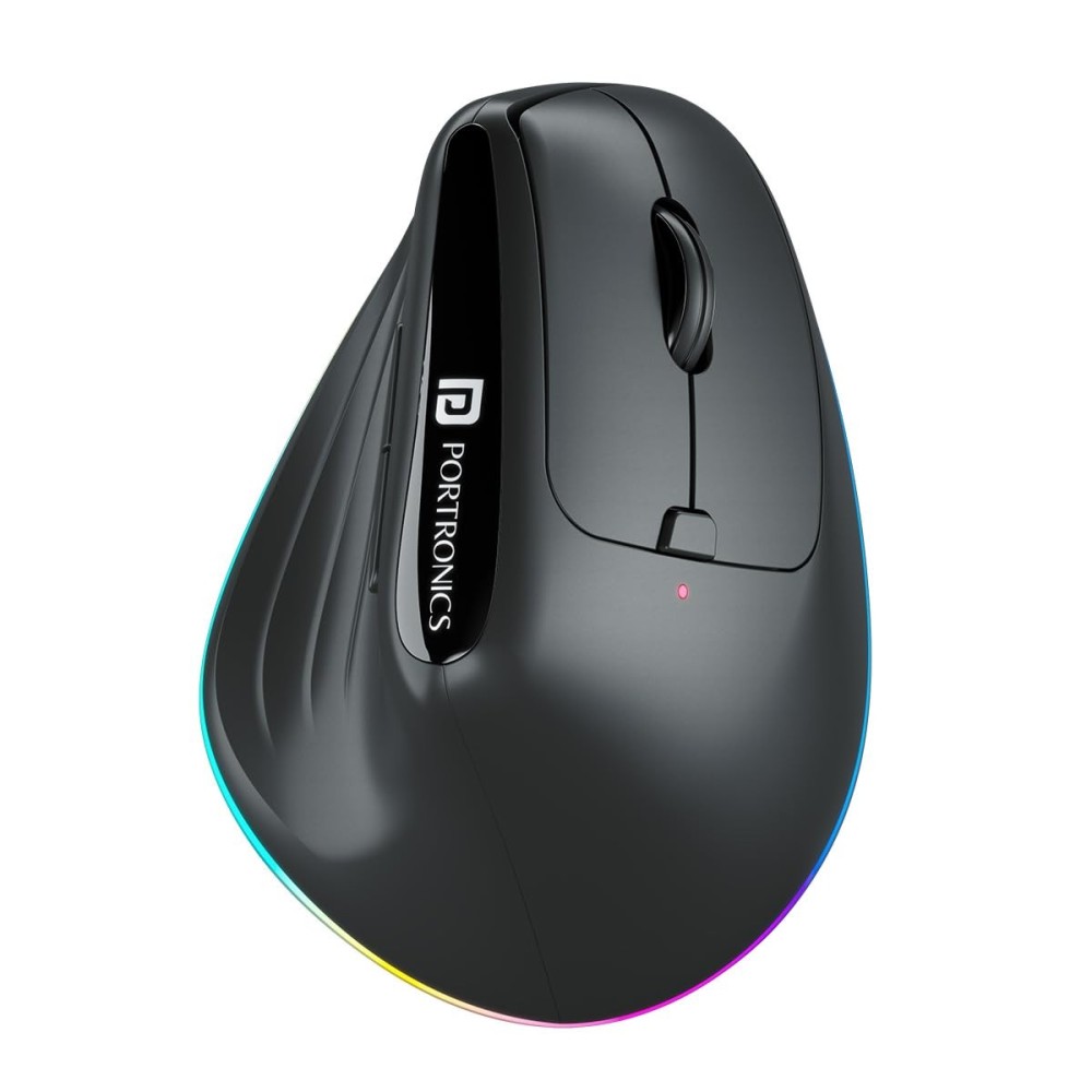 Portronics Toad Ergo 3 Ergonomic Wireless Mouse with RGB, 2400 DPI, Dual Mode Bluetooth & 2.4GHz, Rechargeable, Silent Clicks, 6 Buttons - (Black)