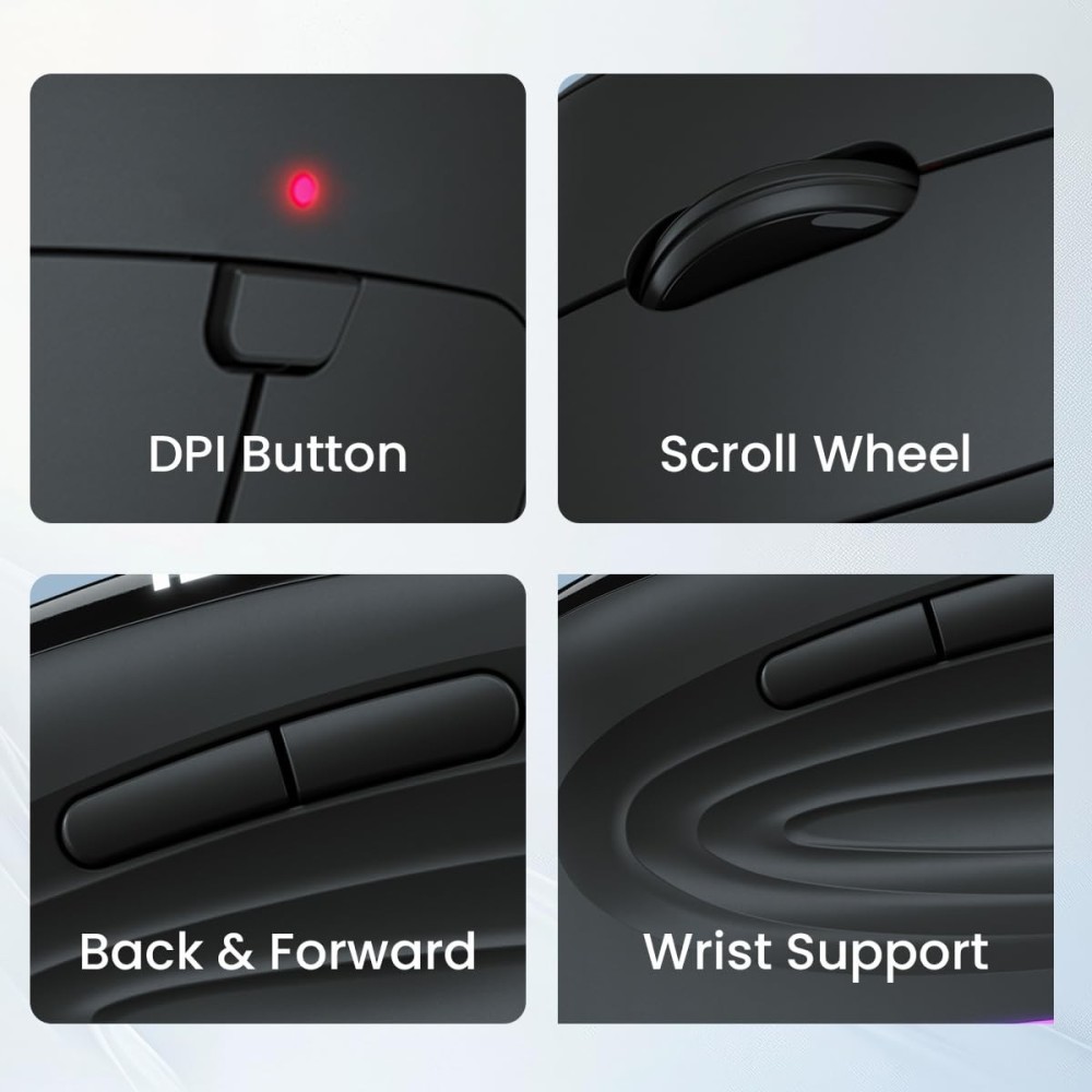Portronics Toad Ergo 3 Ergonomic Wireless Mouse with RGB, 2400 DPI, Dual Mode Bluetooth & 2.4GHz, Rechargeable, Silent Clicks, 6 Buttons - (Black)
