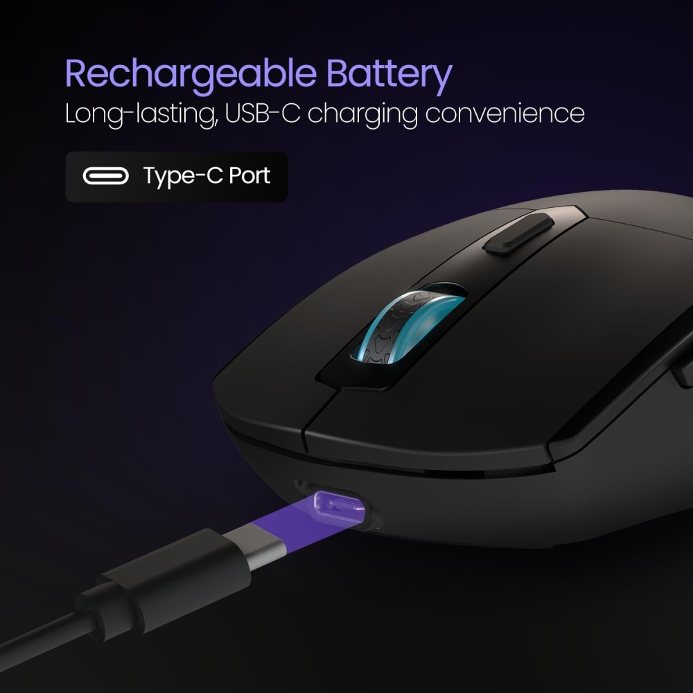 Portronics Toad One Bluetooth & 2.4GHz Dual Wireless Mouse, Rechargeable RGB Ergonomic Mouse, 6 Buttons, Multi-Device (3 Devices) - (Black)