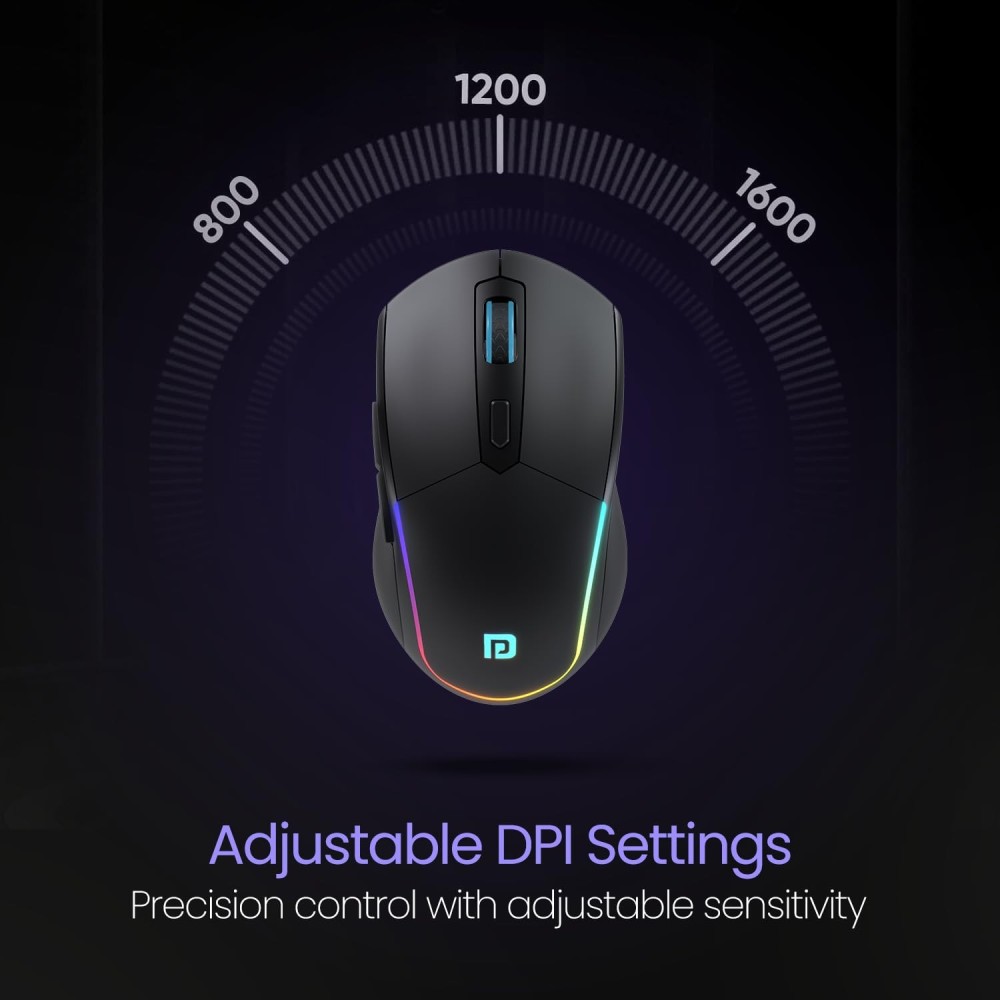 Portronics Toad One Bluetooth & 2.4GHz Dual Wireless Mouse, Rechargeable RGB Ergonomic Mouse, 6 Buttons, Multi-Device (3 Devices) - (Black)
