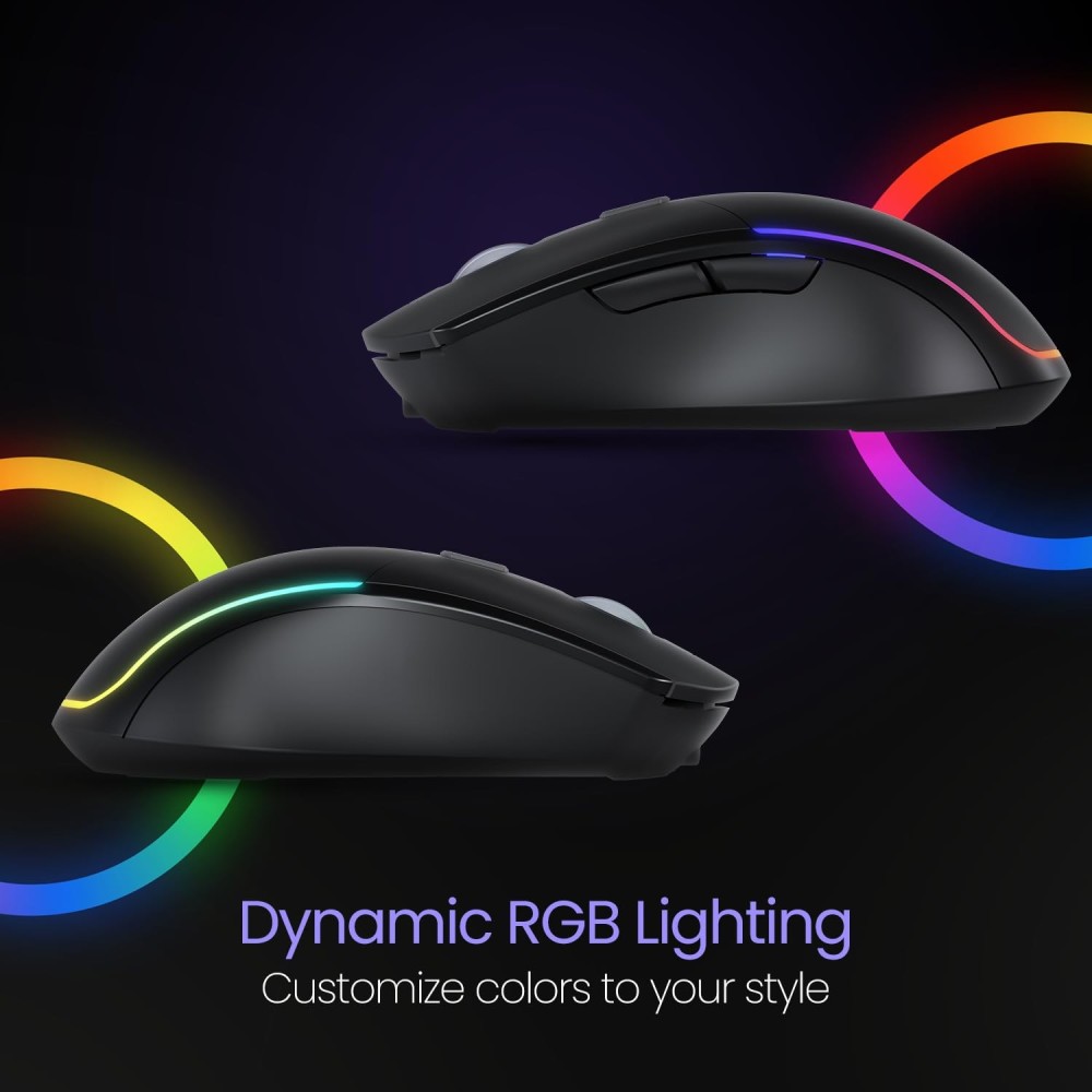 Portronics Toad One Bluetooth & 2.4GHz Dual Wireless Mouse, Rechargeable RGB Ergonomic Mouse, 6 Buttons, Multi-Device (3 Devices) - (Black)