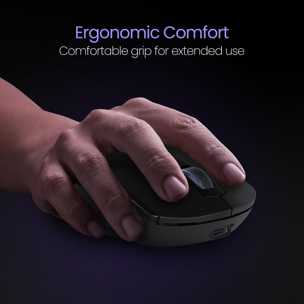 Portronics Toad One Bluetooth & 2.4GHz Dual Wireless Mouse, Rechargeable RGB Ergonomic Mouse, 6 Buttons, Multi-Device (3 Devices) - (Black)