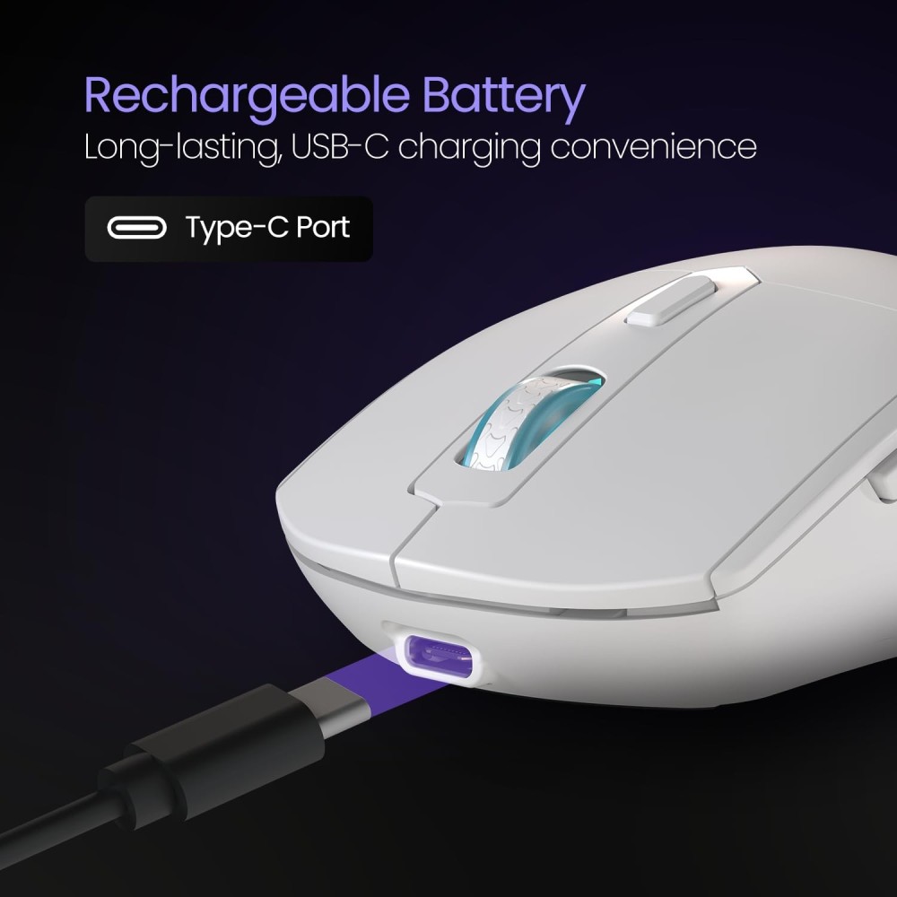 Portronics Toad One Bluetooth & 2.4GHz Dual Wireless Mouse, Rechargeable RGB Ergonomic Mouse, 6 Buttons, Multi-Device (3 Devices) - (White)