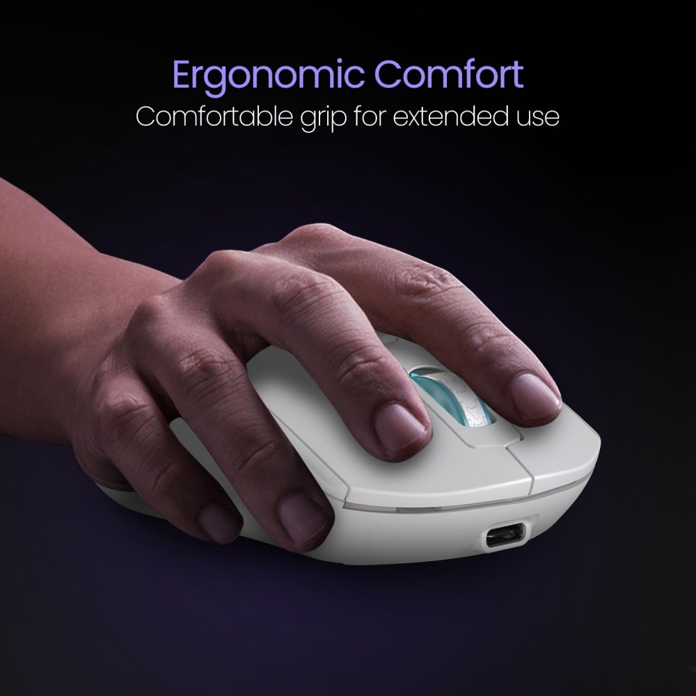 Portronics Toad One Bluetooth & 2.4GHz Dual Wireless Mouse, Rechargeable RGB Ergonomic Mouse, 6 Buttons, Multi-Device (3 Devices) - (White)