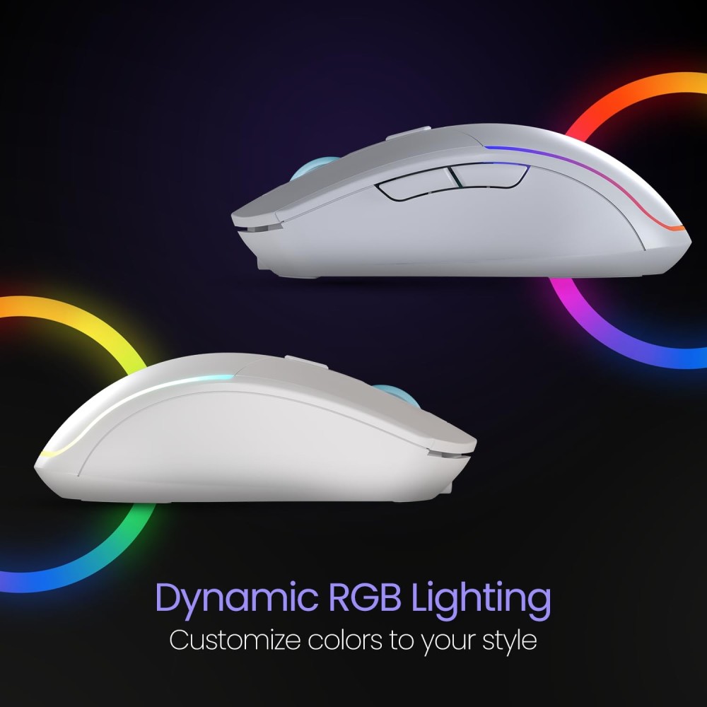 Portronics Toad One Bluetooth & 2.4GHz Dual Wireless Mouse, Rechargeable RGB Ergonomic Mouse, 6 Buttons, Multi-Device (3 Devices) - (White)
