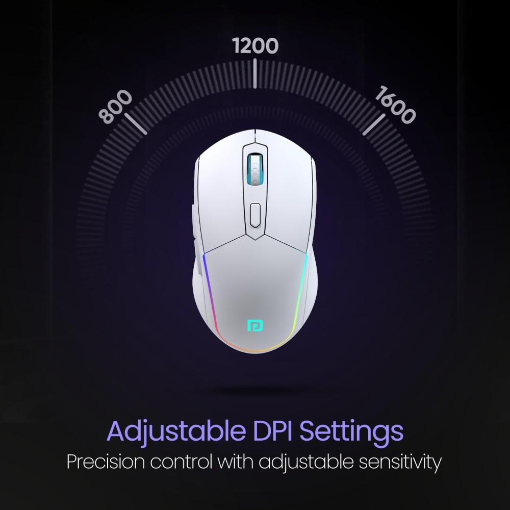 Portronics Toad One Bluetooth & 2.4GHz Dual Wireless Mouse, Rechargeable RGB Ergonomic Mouse, 6 Buttons, Multi-Device (3 Devices) - (White)