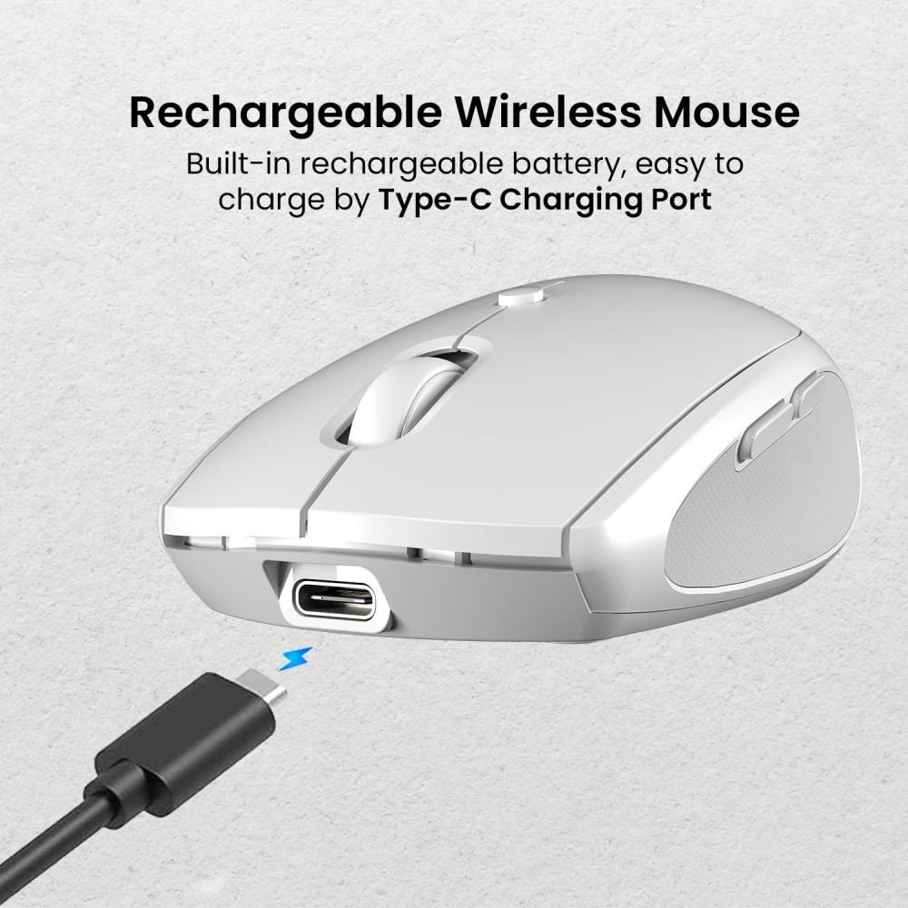 Portronics Toad III Wireless Bluetooth & 2.4GHz Mouse with Rechargeable 6-Button Ergonomic Mouse with Adjustable DPI for PC, Laptop & Mac - (White)