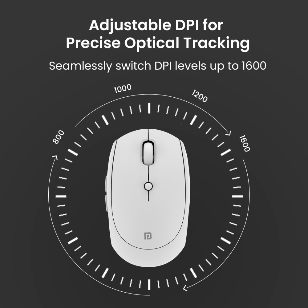 Portronics Toad III Wireless Bluetooth & 2.4GHz Mouse with Rechargeable 6-Button Ergonomic Mouse with Adjustable DPI for PC, Laptop & Mac - (White)