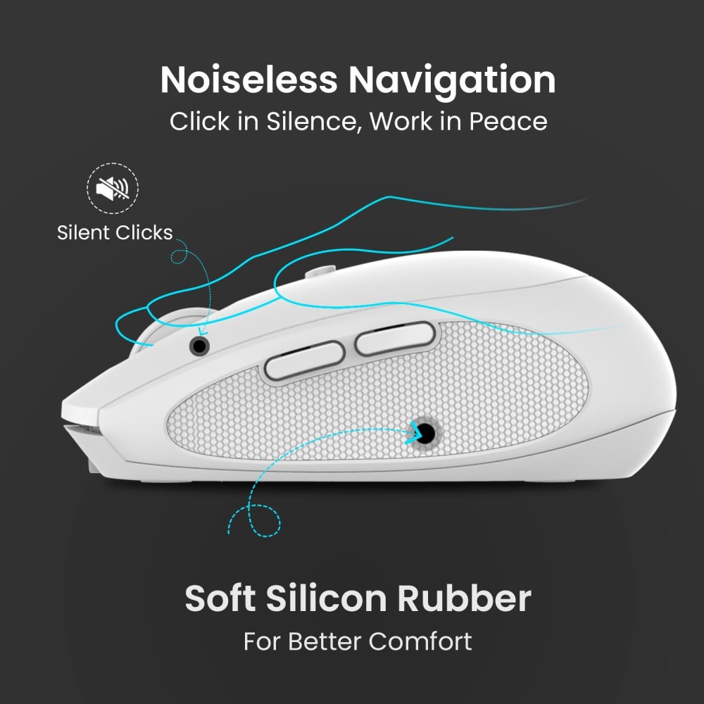 Portronics Toad III Wireless Bluetooth & 2.4GHz Mouse with Rechargeable 6-Button Ergonomic Mouse with Adjustable DPI for PC, Laptop & Mac - (White)