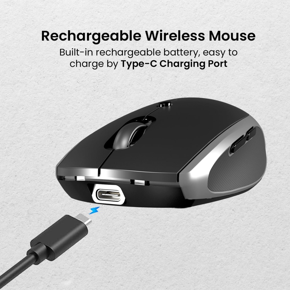 Portronics Toad III Wireless Bluetooth & 2.4GHz Mouse with Rechargeable 6-Button Ergonomic Mouse with Adjustable DPI for PC, Laptop & Mac - (Black)