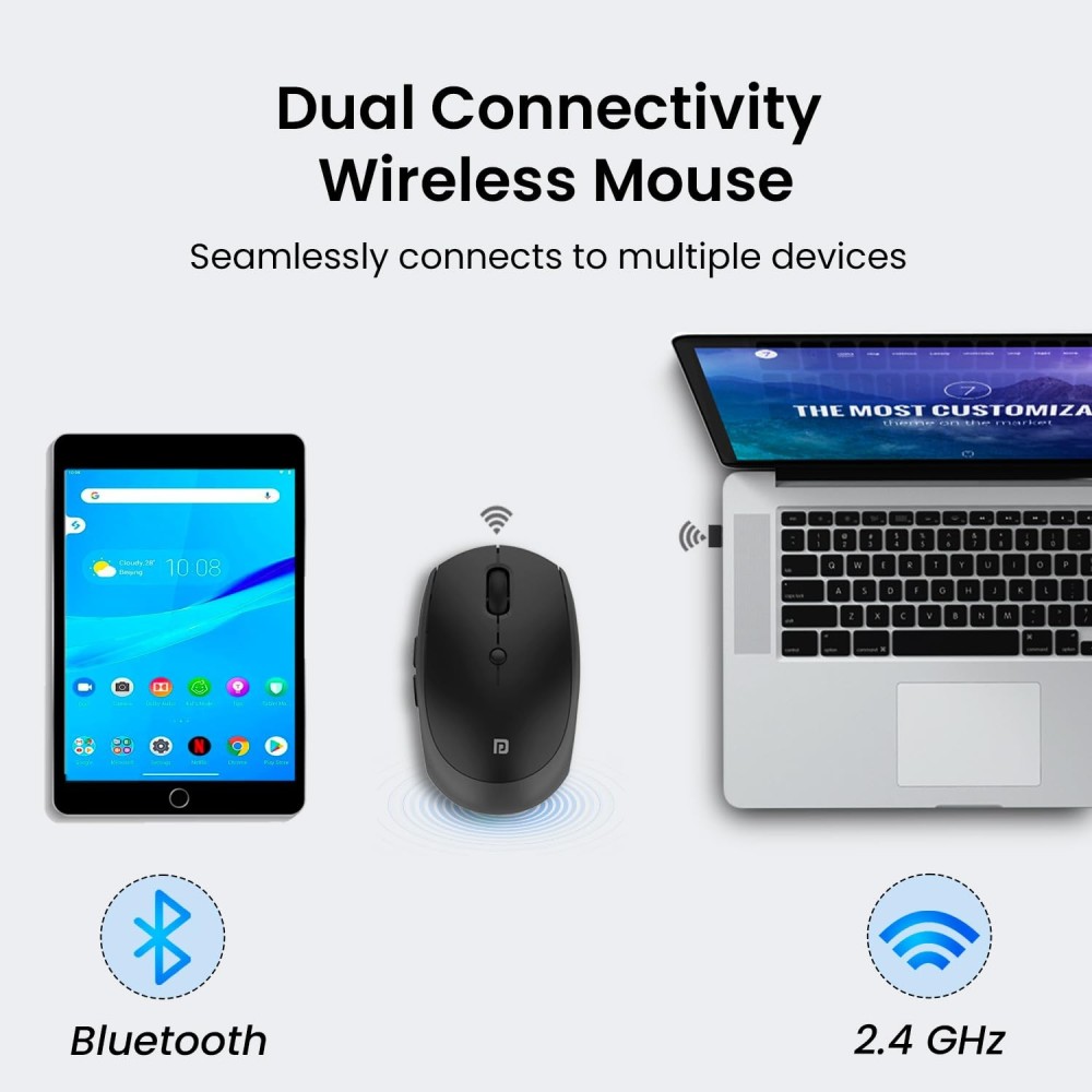 Portronics Toad III Wireless Bluetooth & 2.4GHz Mouse with Rechargeable 6-Button Ergonomic Mouse with Adjustable DPI for PC, Laptop & Mac - (Black)