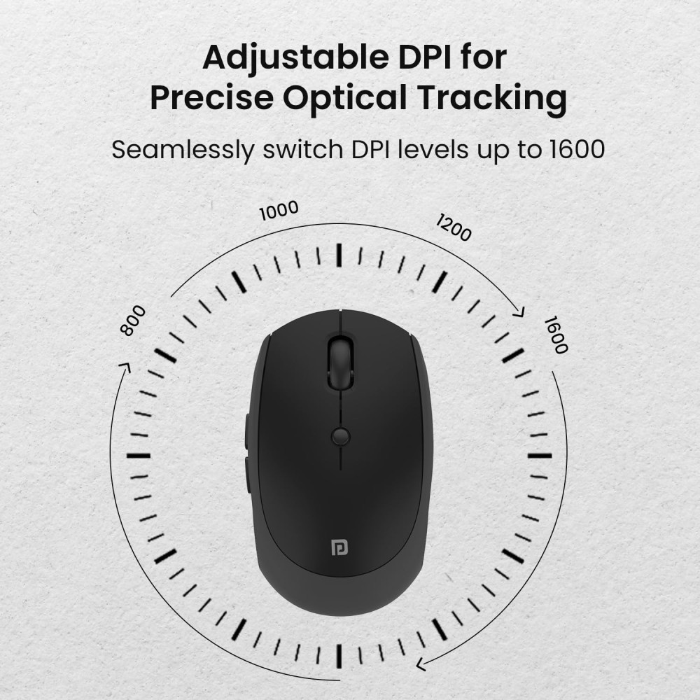 Portronics Toad III Wireless Bluetooth & 2.4GHz Mouse with Rechargeable 6-Button Ergonomic Mouse with Adjustable DPI for PC, Laptop & Mac - (Black)