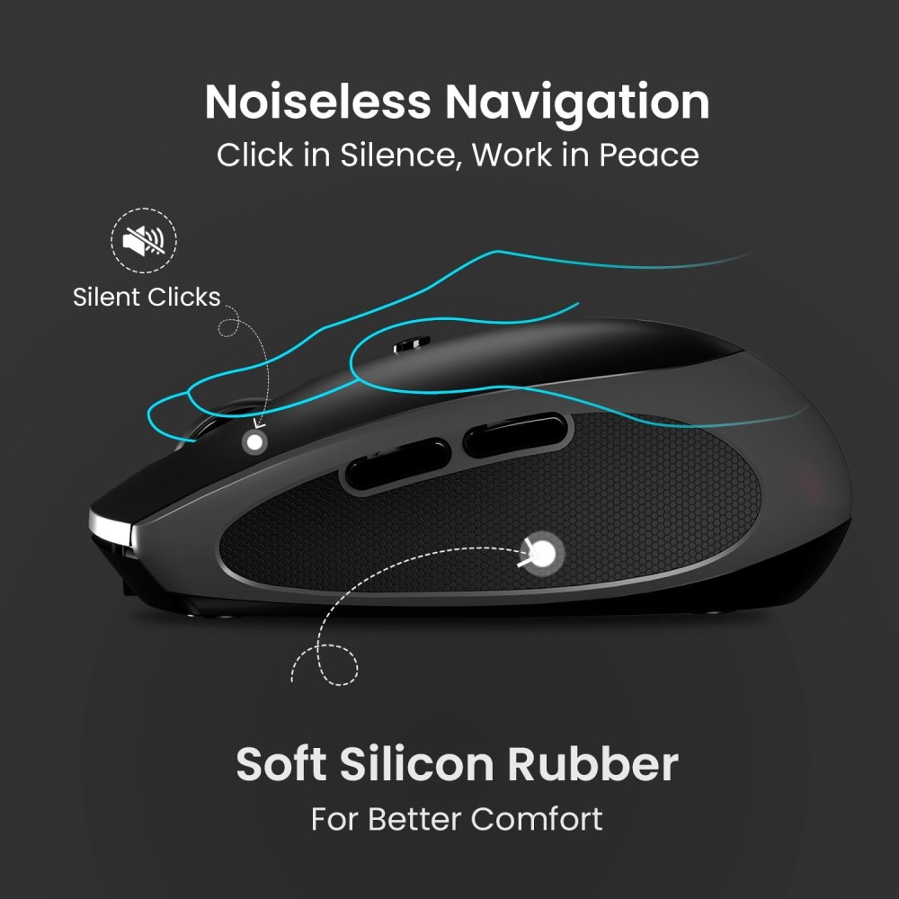 Portronics Toad III Wireless Bluetooth & 2.4GHz Mouse with Rechargeable 6-Button Ergonomic Mouse with Adjustable DPI for PC, Laptop & Mac - (Black)